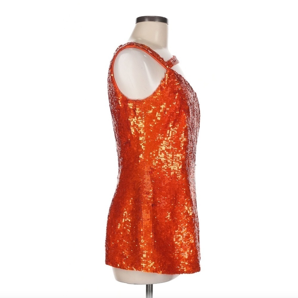 Escada 'Norelian' Orange Silk Fully Sequined Mini Abstract Cut Out Dress Size 8 - Picture 3 of 4